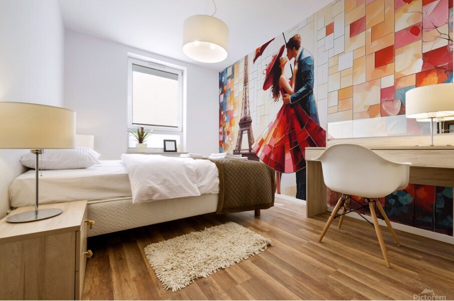 Romantic Couple Scene In France Nights Mural print