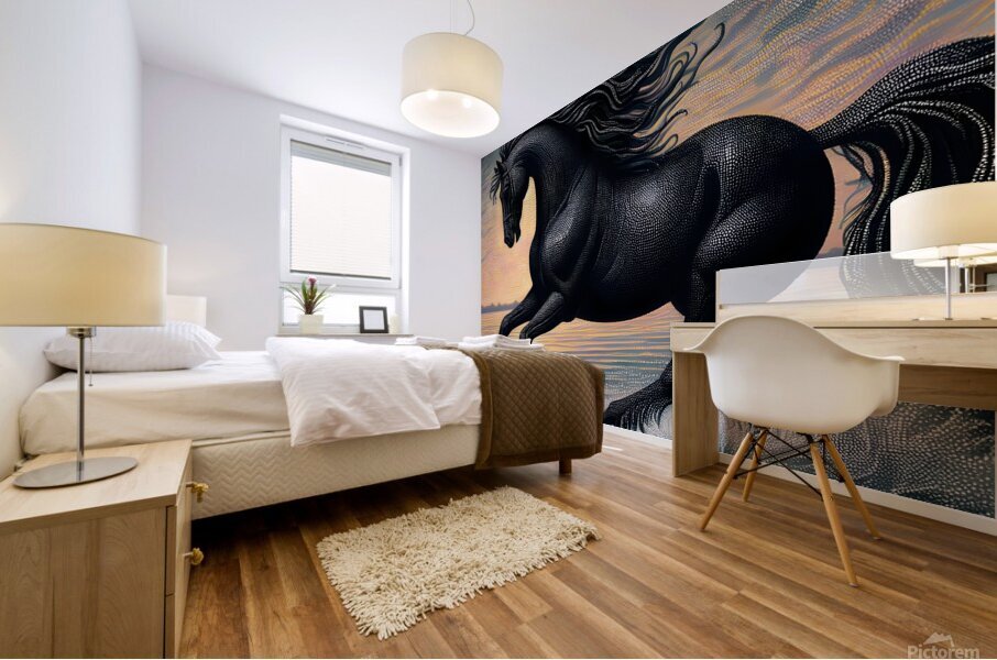 Black Horse On The Beach Mural print