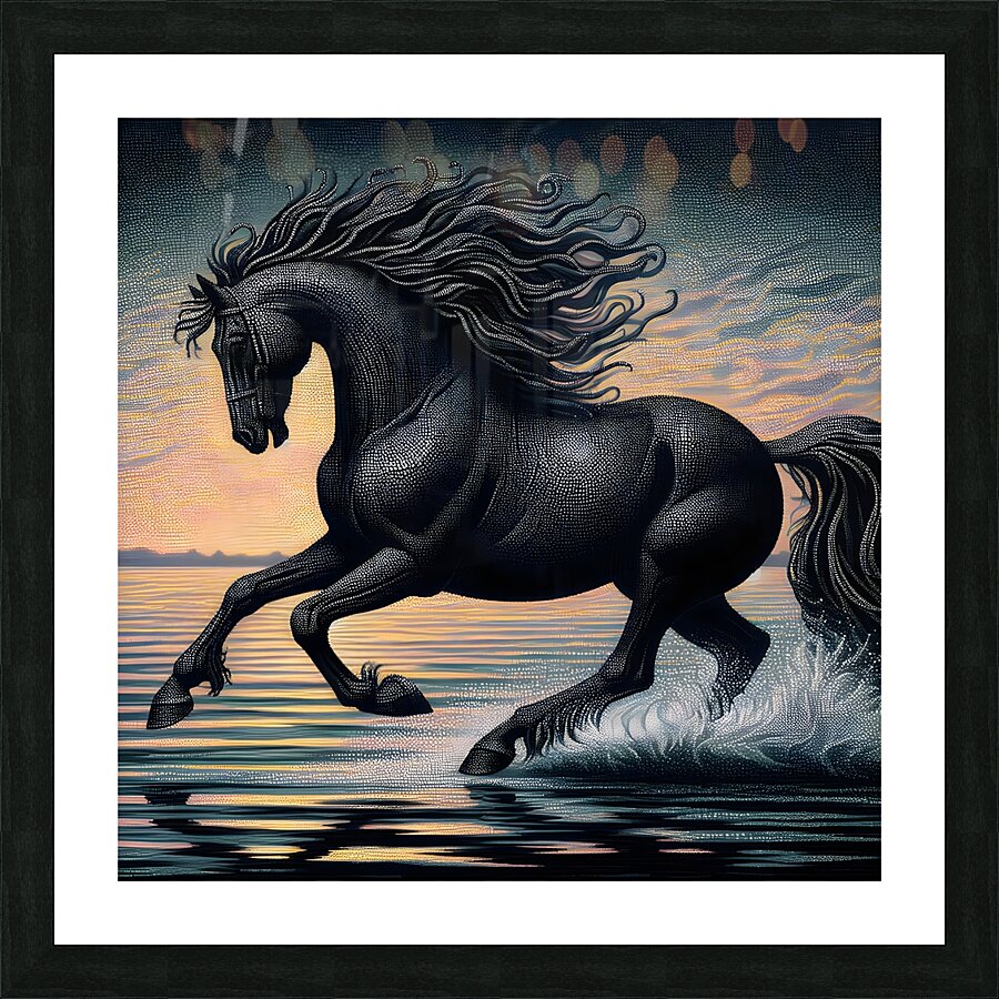 Black Horse On The Beach Picture Frame print