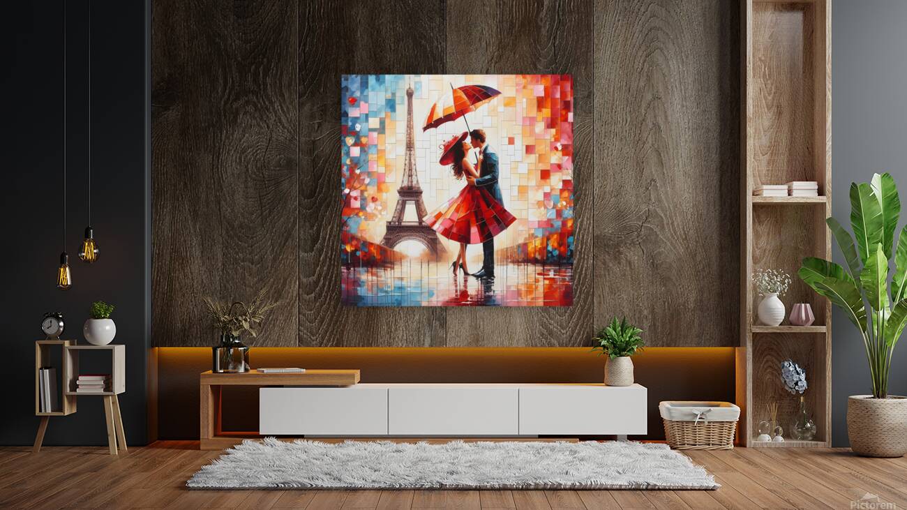 Romantic Couple Scene In France Nights Reproduction