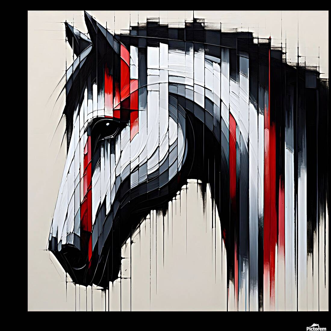 Glitch Art Horse  Bold Red & Black Abstract Art Print Digital Download Modern Wall Art for Home or Office Decor Reproduction