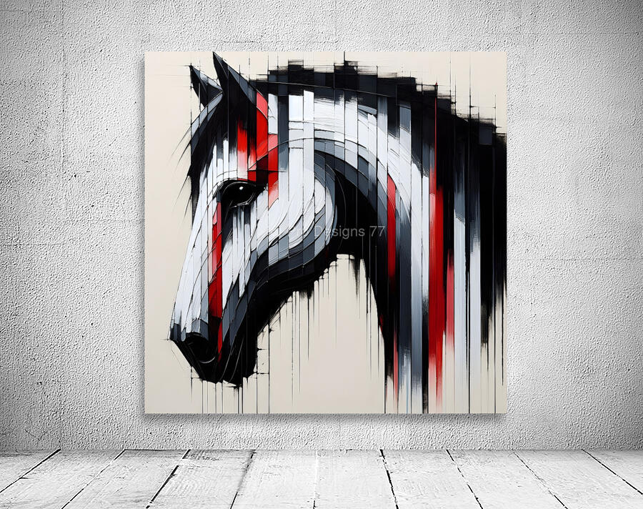 Glitch Art Horse  Bold Red & Black Abstract Art Print Digital Download Modern Wall Art for Home or Office Decor Wall Preview