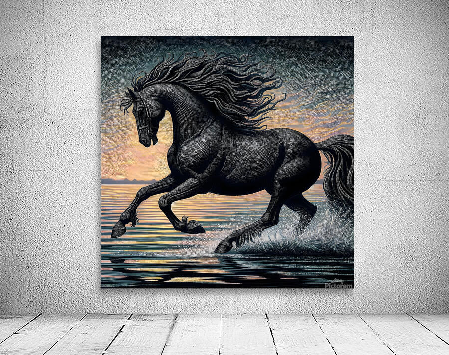 Black Horse On The Beach Wall Preview