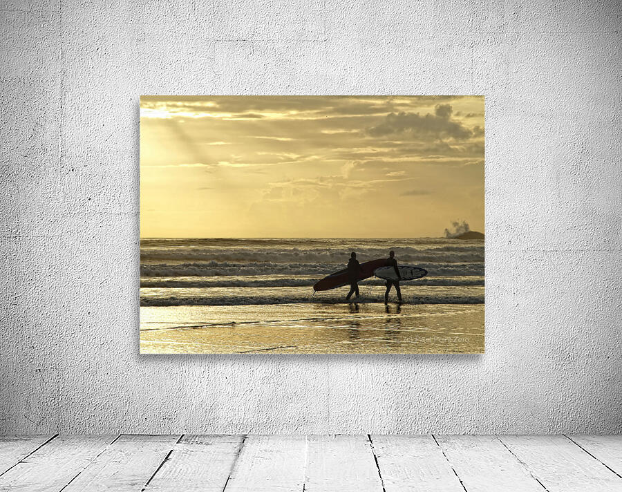 Cox Bay surfing sunset Wall Preview