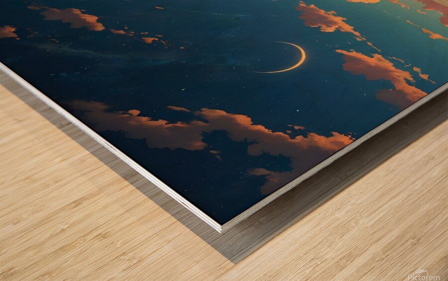 Residential area overlooking sunset clouds scaly Wood print