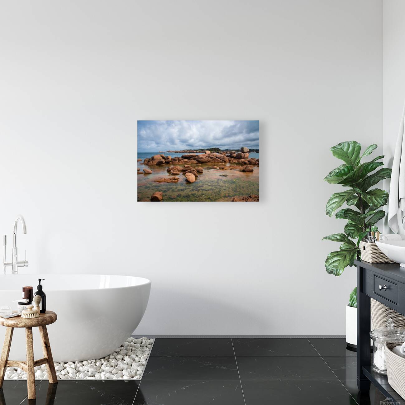 Boulders and clouds. Pink Granite Coast  Reproduction