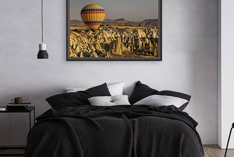 Hot air balloon flying over rock landscape at Cappadocia Turkey by MIRICA DAN-ALEXANDRU