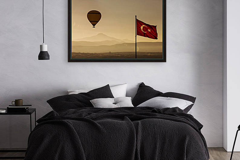 Hot air balloon flying over rock landscape at Cappadocia Turkey by MIRICA DAN-ALEXANDRU