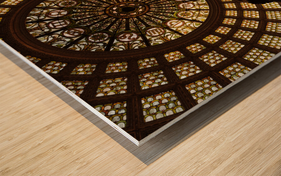 Tiffany Dome and Chandelier Wood print