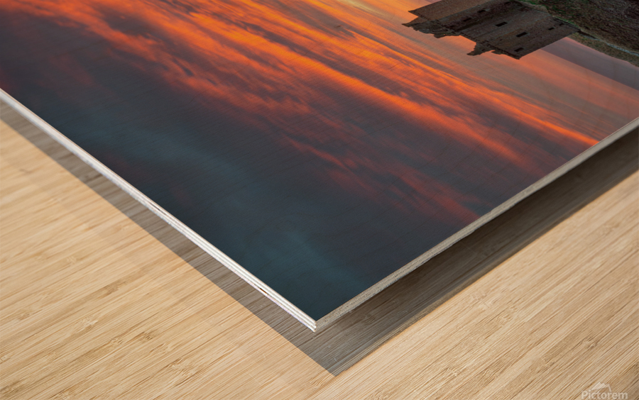 Fire Over Dunnottar Wood print