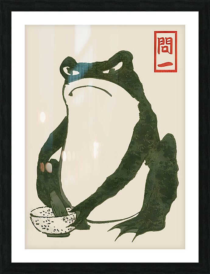 Grumpy Frog Making Matcha Picture Frame print