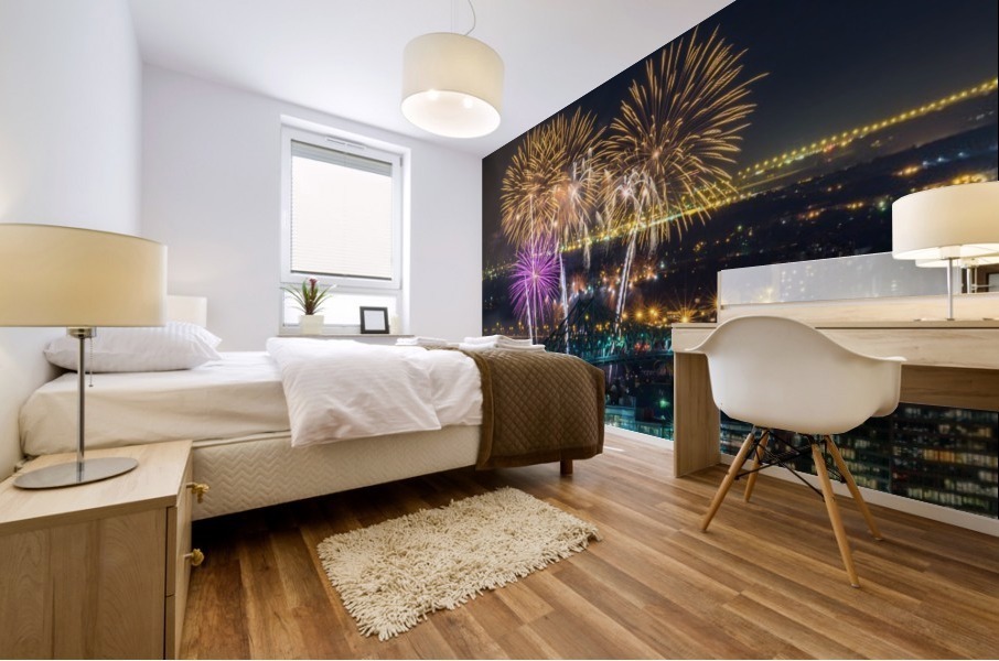 Coconut tree fireworks Mural print