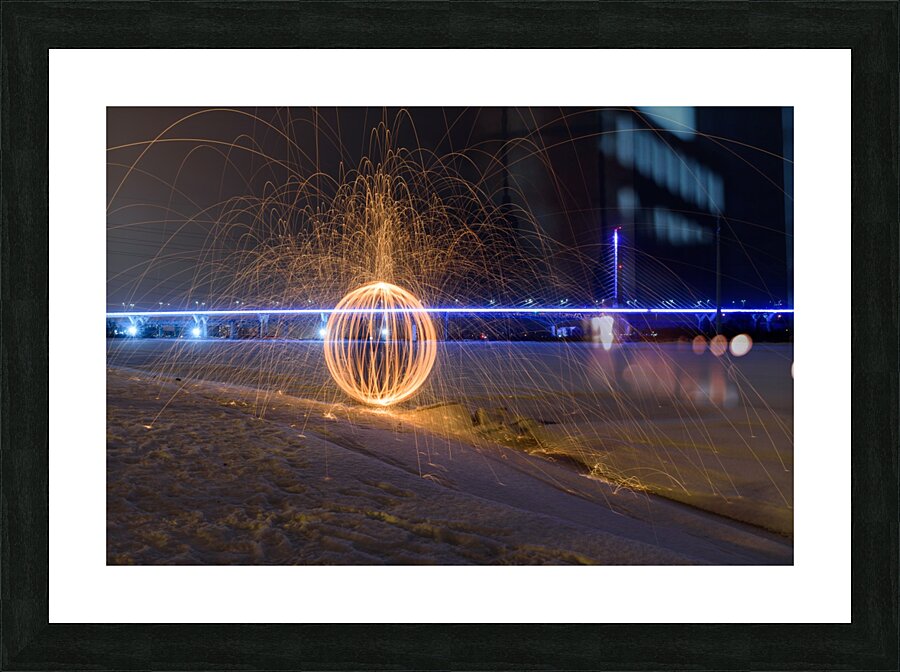 An orb with Champlain bridge background Picture Frame print