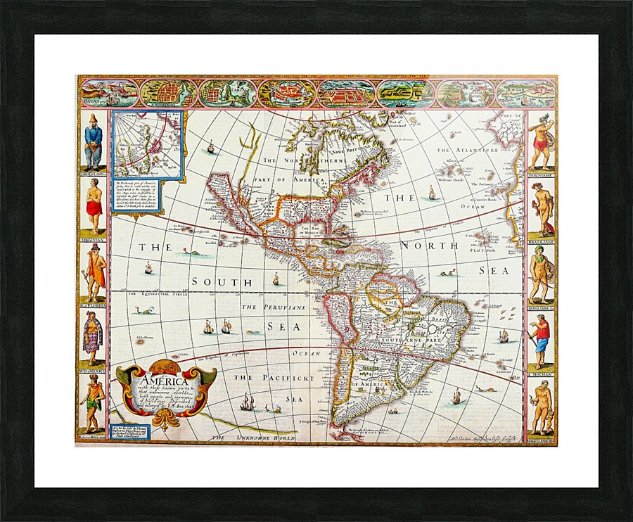 Ancient America Map Picture Frame print