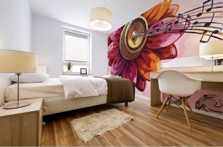 flower microphone with bee Mural print