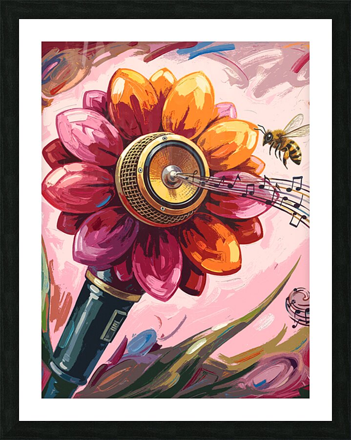 flower microphone with bee Picture Frame print