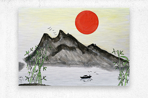 Red Sun over the Chinese mountains by Robert Burton Wall Art