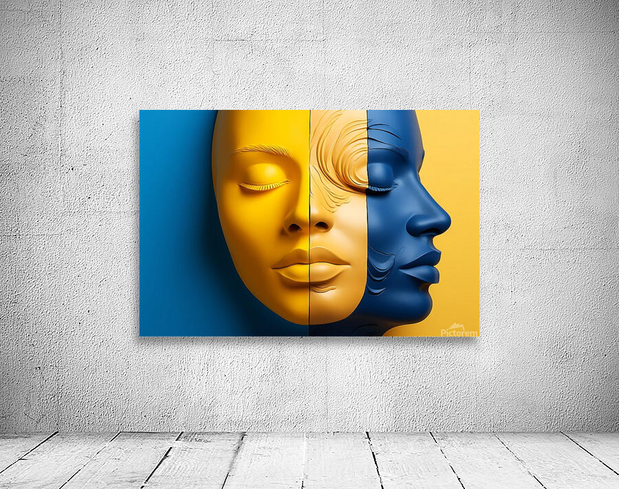 a blue and yellow background with two face Wall Preview