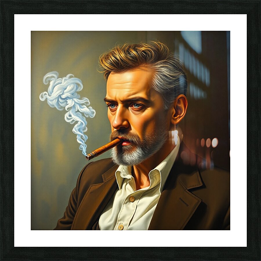 mia mornar art painting of men with a cigar simil Picture Frame print