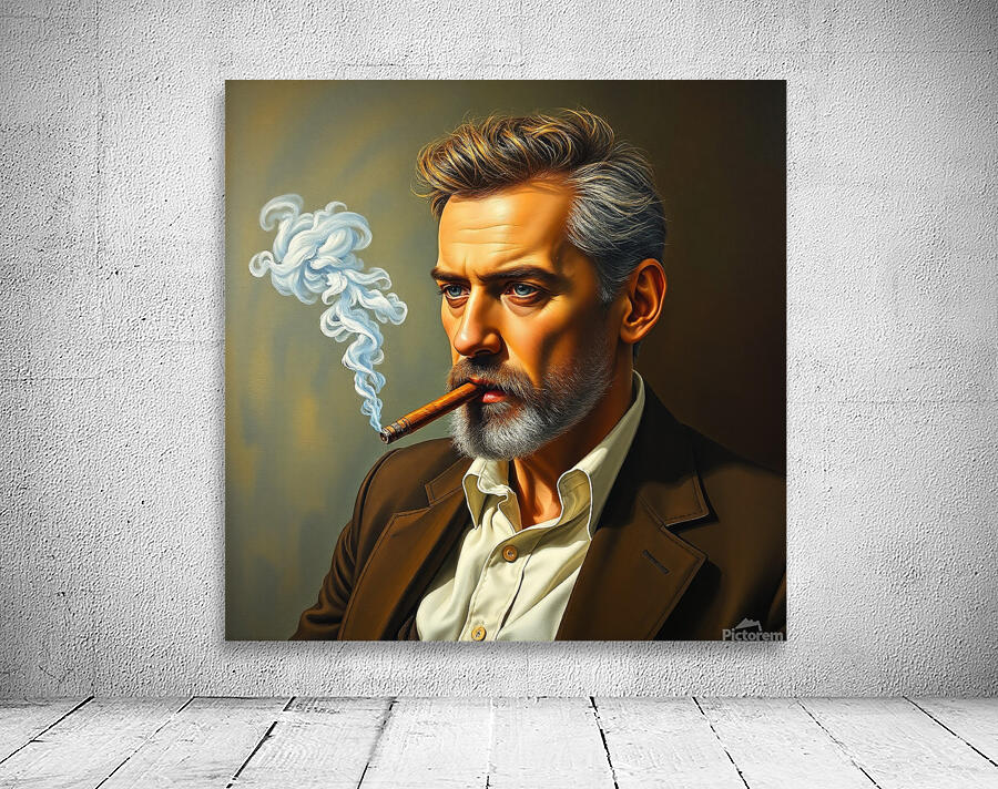 mia mornar art painting of men with a cigar simil Wall Preview