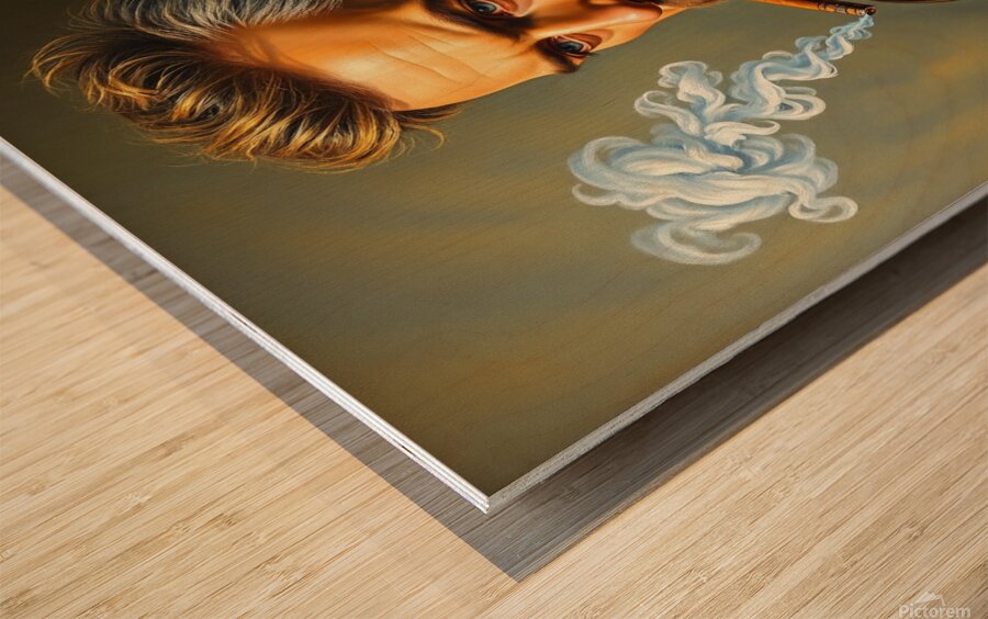 mia mornar art painting of men with a cigar simil Wood print