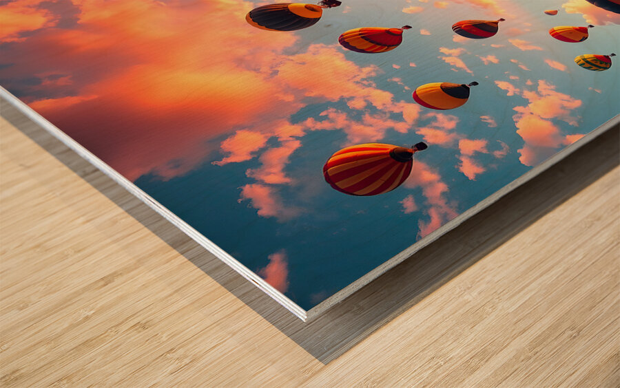 Hot Air Ballon Sunset Wood print