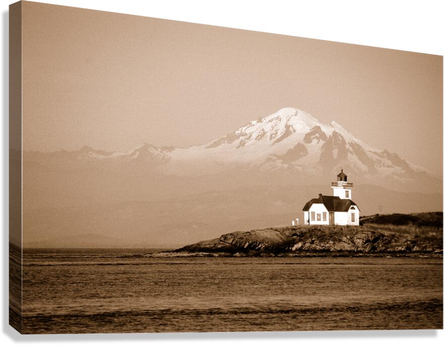 Mount Baker and Lighthouse in Sepia Best Seller Impression sur toile