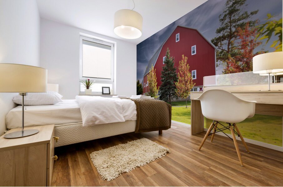 Red Barn in Autumn Mural print