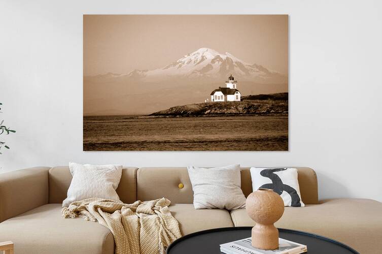 Mount Baker and Lighthouse in Sepia Best Seller Reproduction