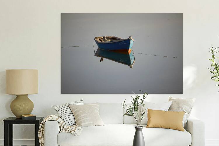 Blue Boat at Rest – Fuseta Portugal Reproduction