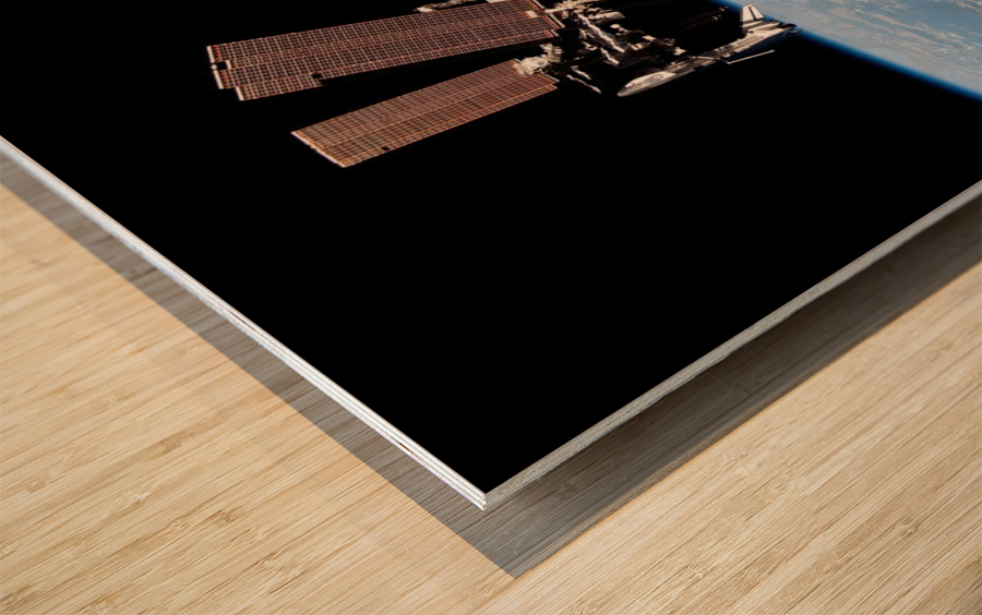 ISS and Docked Shuttle Wood print