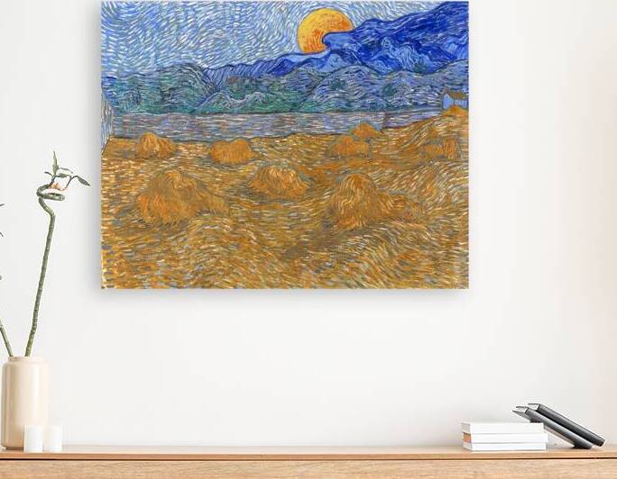 Vincent van Goghs Landscape with Wheat Sheaves and Rising Moon 1889 by Art Of Destiny