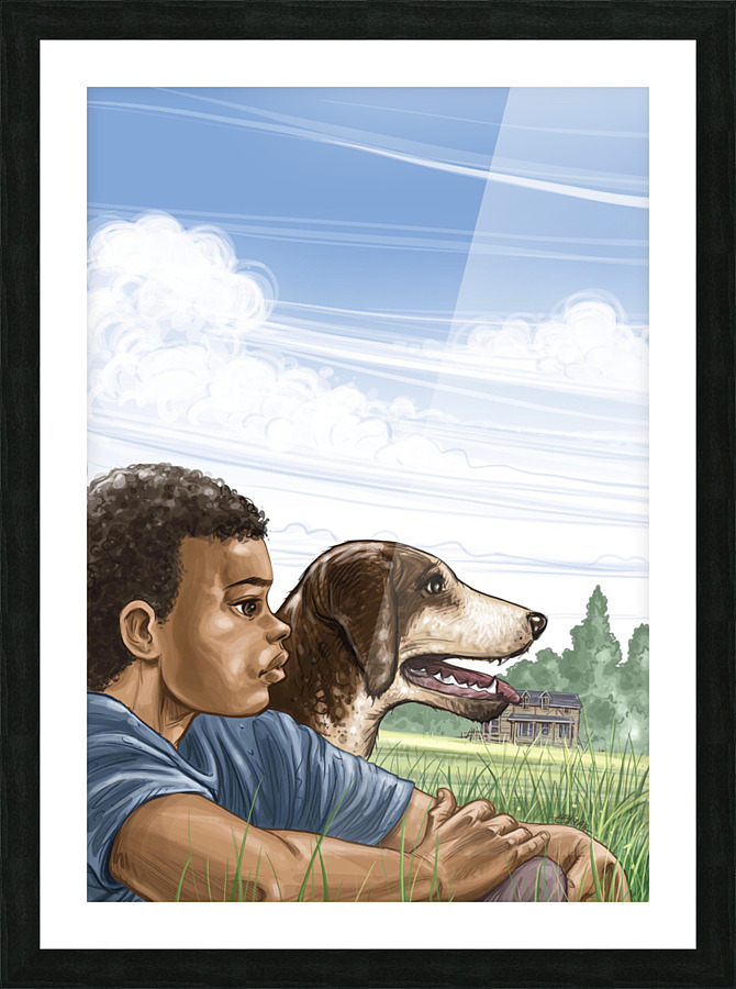 Boy with a dog Picture Frame print