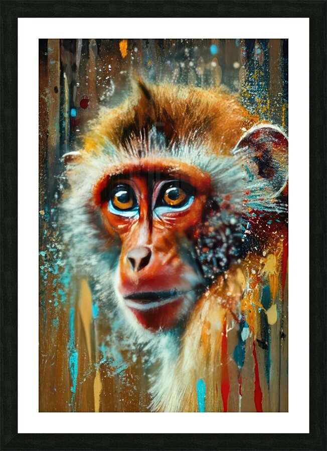 Oil Paint Animals Monkey: Oil Painting with a monkey Picture Frame print