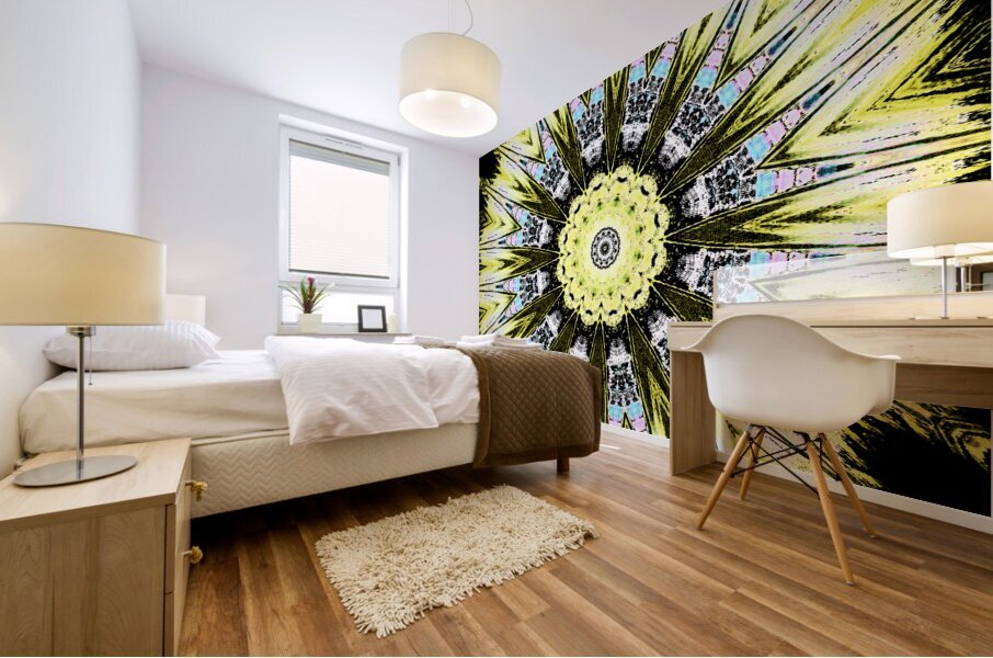 Abstract Yellow Kaleidoscope Pattern Design Mural print