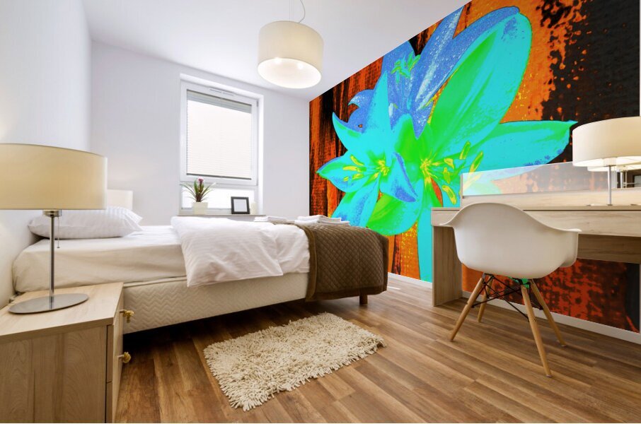 Abstract Vibrant Neon  Trio of Lilies Mural print