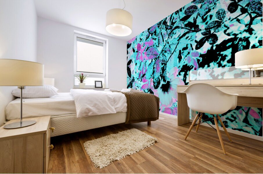 Cyan and Pink Scottish Highlands Garden Mural print