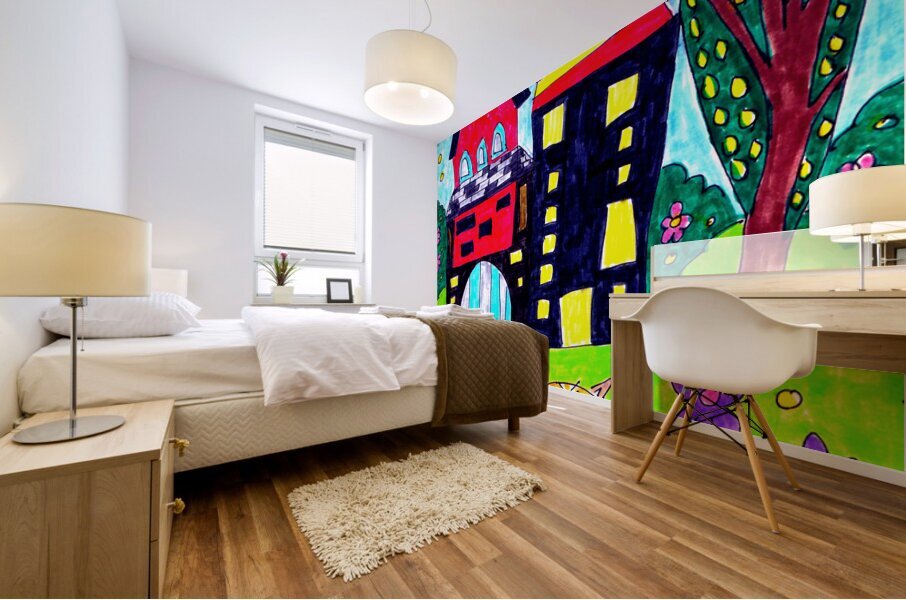 Abstract Doodle House Cats Mural print