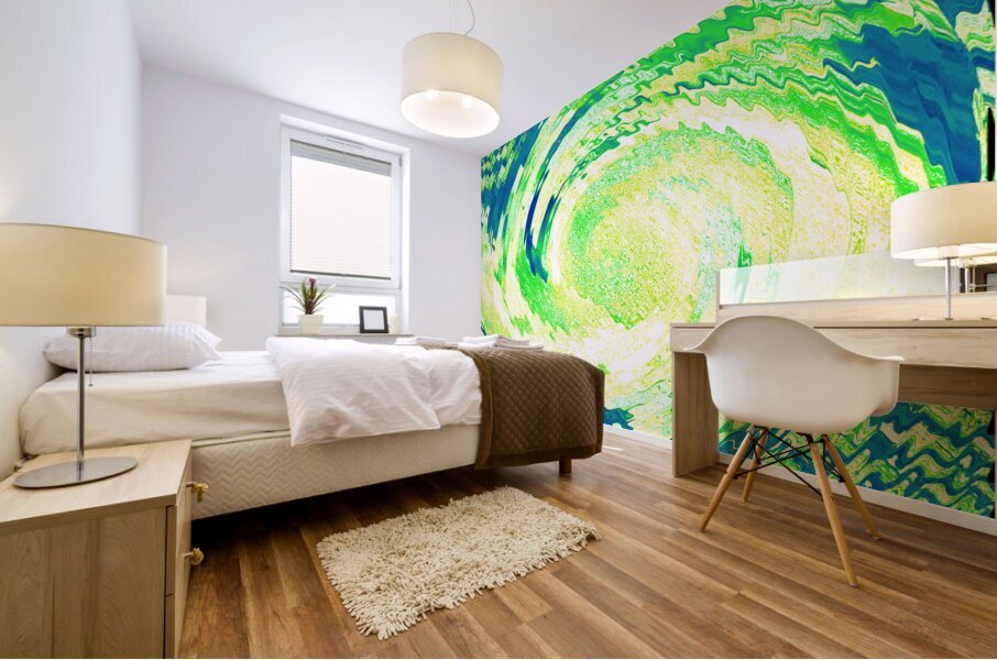 Abstract Lilies Swirl in Green and Blue  Mural print