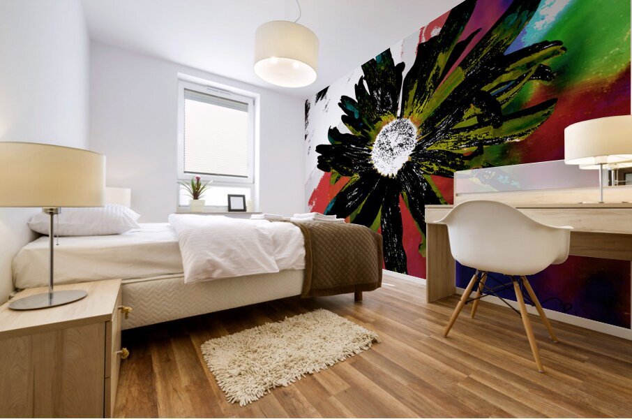 Abstract Black Daisy Mural print