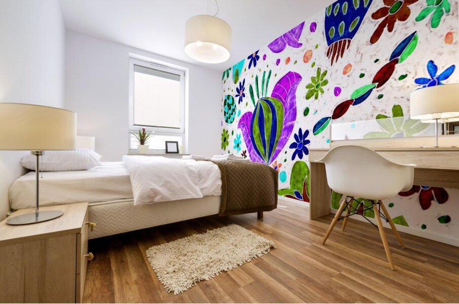 Abstract Vibrant Whimsical Flowers Mural print