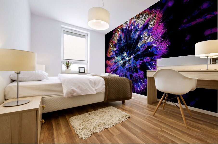 Abstract Neon Dandelion Head Mural print