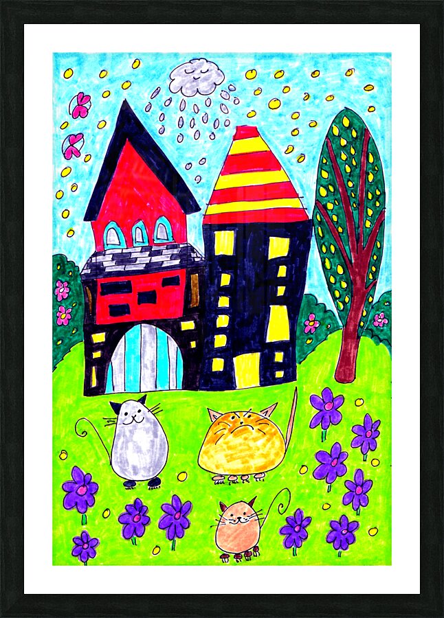 Abstract Doodle House Cats Picture Frame print