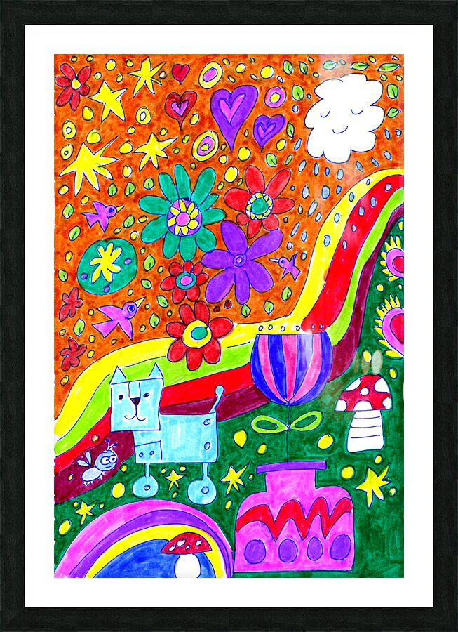 Abstract Doodle Art Cat Picture Frame print