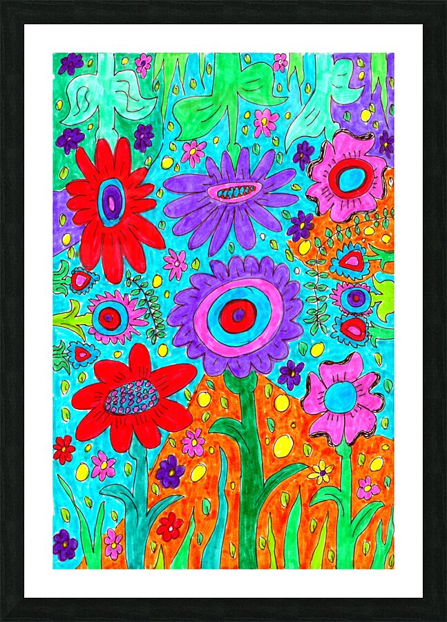 Abstract Flowers on a Coloured Background Picture Frame print