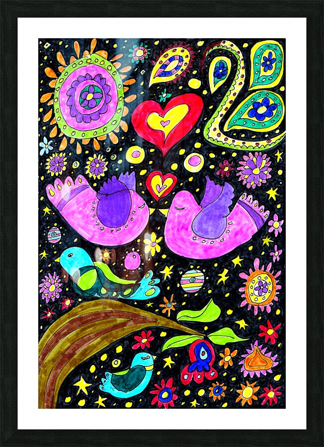 Abstract Doodle Love Birds Picture Frame print