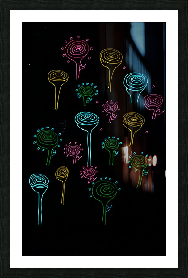 Abstract Neon Spiral Flowers Picture Frame print