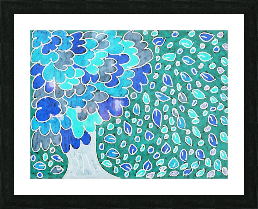 Abstract Blue Oak with Falling Leaves Picture Frame print