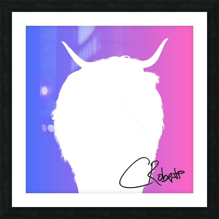  White Highland Cow Silhouette with Pink Background Picture Frame print