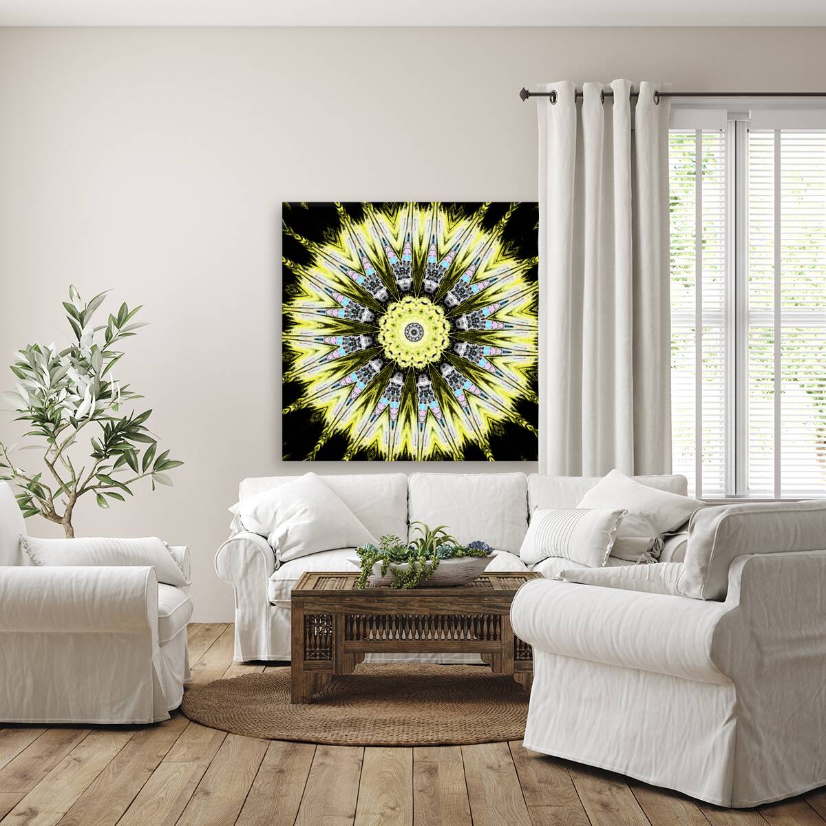 Abstract Yellow Kaleidoscope Pattern Design Reproduction